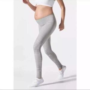 Blanqi Dove Gray Striped Sportsupport Hipster Cuffed Maternity Leggings Sz Large